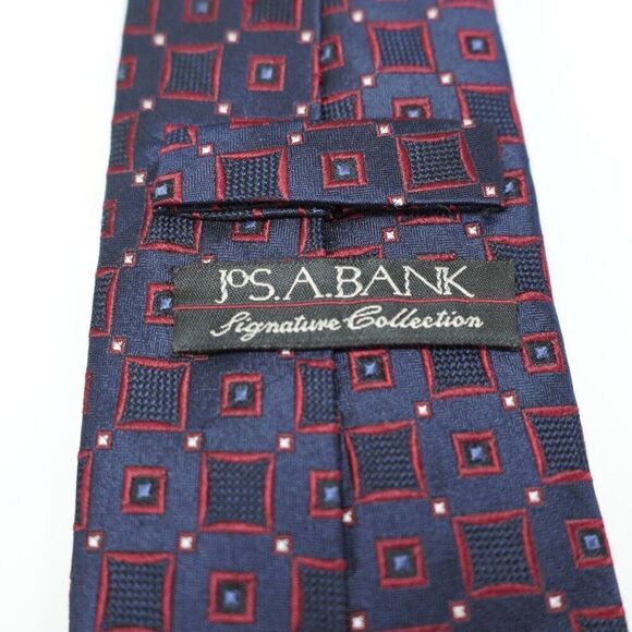 Jos A Bank Signature Collection Blue Red Geometric Check Silk Woven Tie - Picture 4 of 6